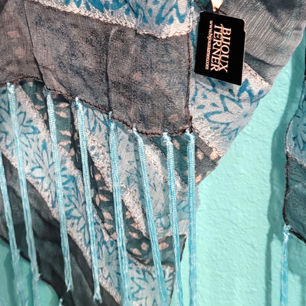 Aqua, gray and silver scarf wrap